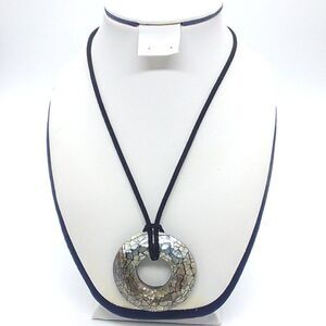 Lia Sophia Open Circle Abalone Necklace on Black Cord
